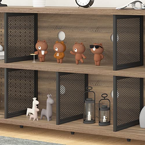 Industrial Horizontal Bookshelf, 4 5 6 7 8 Cube Storage Organizer Bookcase