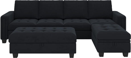 Velvet Convertible 4-Seat Sectional Sofa with Reversible Chaise L