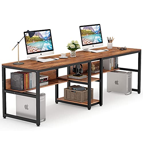 Two Person Desk with Bookshelf
