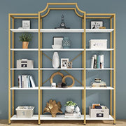 Triple Wide 5-Tier Bookshelf, 70.87" L x 79.13" H Extra Large Gold Bookcase,