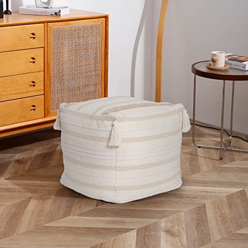 Boho Neutral Decorative Square Unstuffed Pouf - Braided Handwoven Casual Ottoman