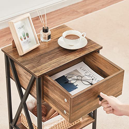 Modern Versatile Nightstands X-Design Side End Table Night Stand Storage Shelf with Bin Drawer