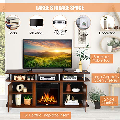 Fireplace TV Stand, Living Room Media Console Table w/1500W Electric Fireplace