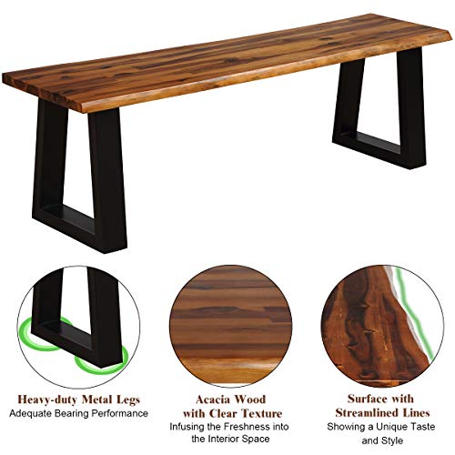 Wooden Dining Bench Seating Chair Rustic Indoor &Outdoor Furniture (Rustic Brown& Black)