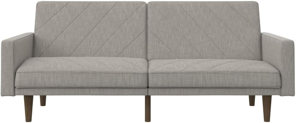 Paxson Convertible Futon Couch Bed with Linen Upholstery and Wood Legs