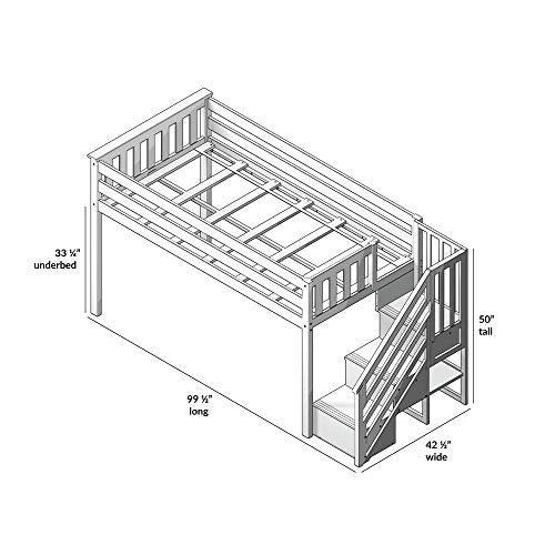 Low Loft Bed, Twin Bed Frame For Kids With Stairs, Grey