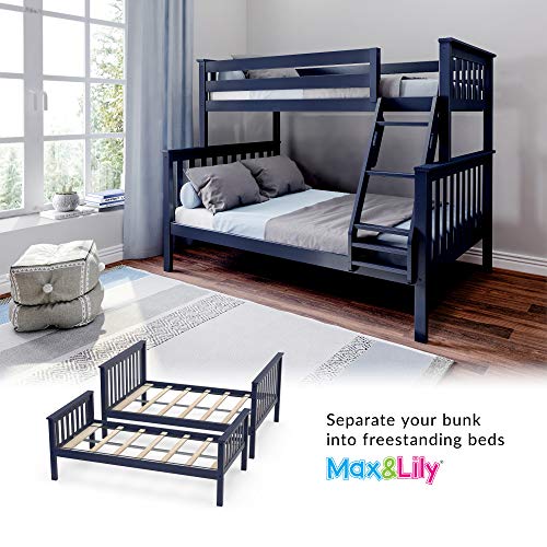 Bunk Bed, Twin-Over-Full Wood Bed Frame For Kids, Blue