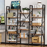 Modern Triple Wide 5 Tiers Bookshelf with Storage, Industrial Bookcase with 14 Open Display Shelves