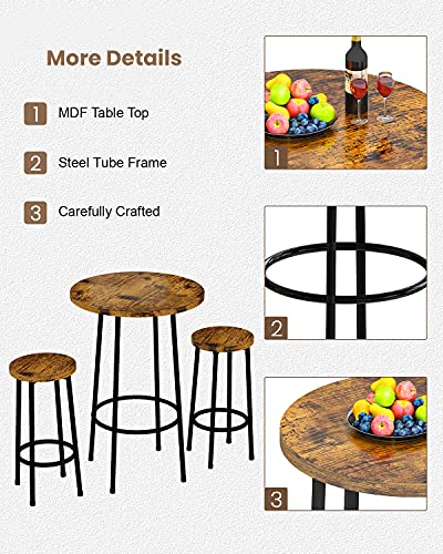 3 Piece Pub Dining Set, Modern Round bar Table and Stools