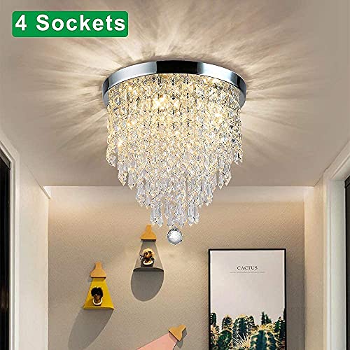 4-Lights Mini Crystal Chandelier, Modern Crystal Flush Mount Ceiling Light