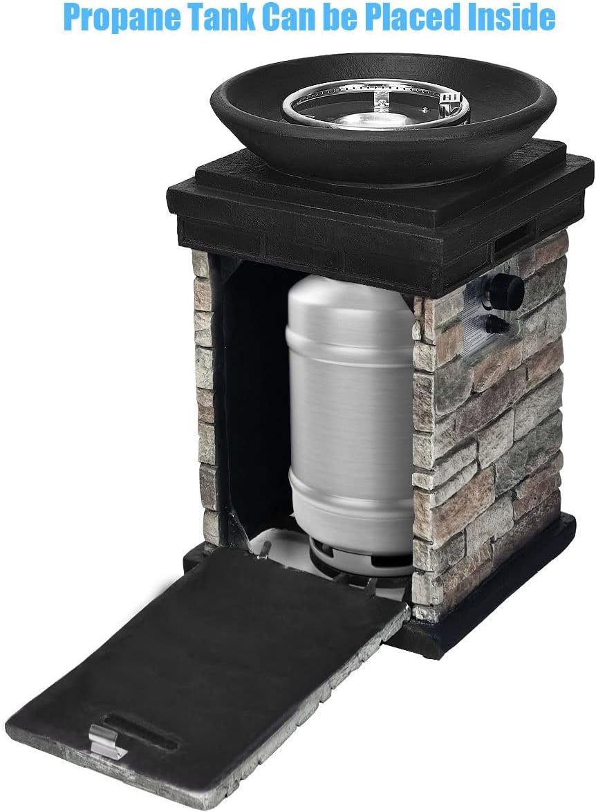 Propane Firebowl Column, 40,000 BTU Gas Fire Pit,Ledgestone Firepit