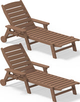 Patio Lounge Set of 2, Lounge Chair for Pool, Brown