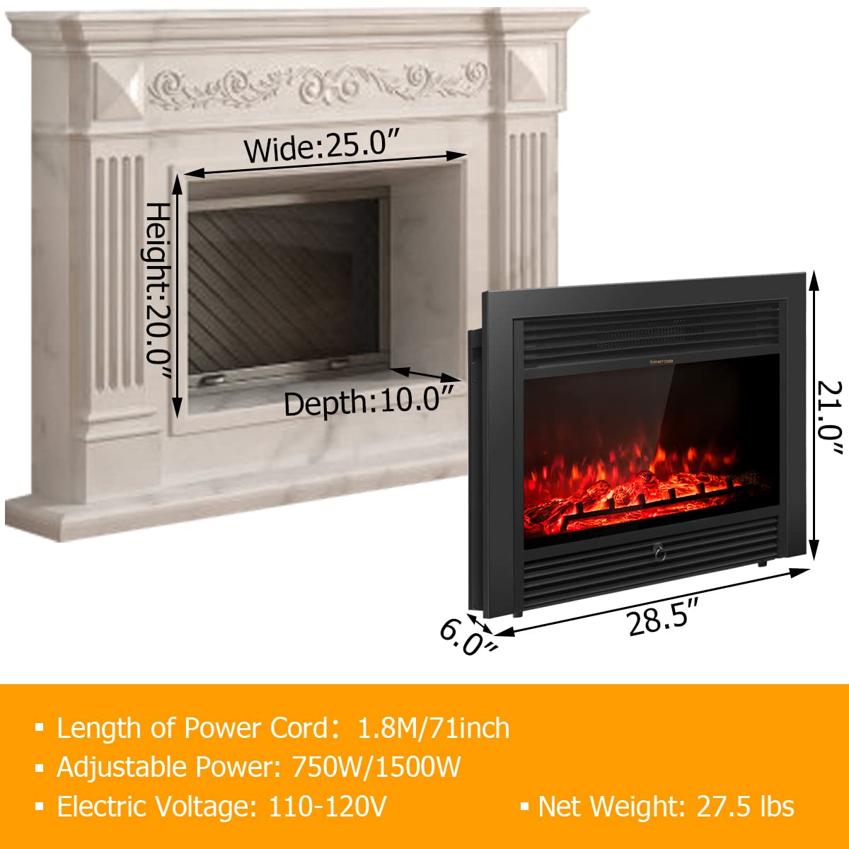 Wall Recessed/Mounted, Freestanding Fireplace