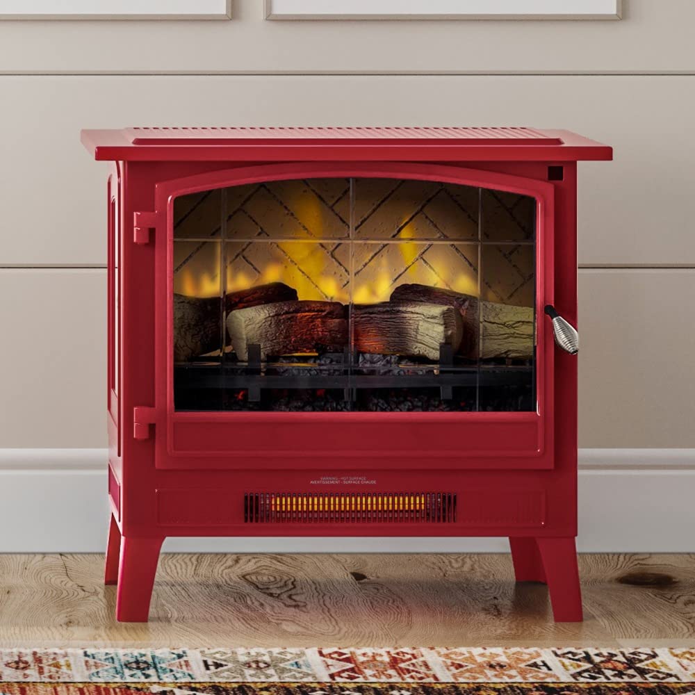 Infrared Freestanding Electric Fireplace Stove Heater in Deep Red