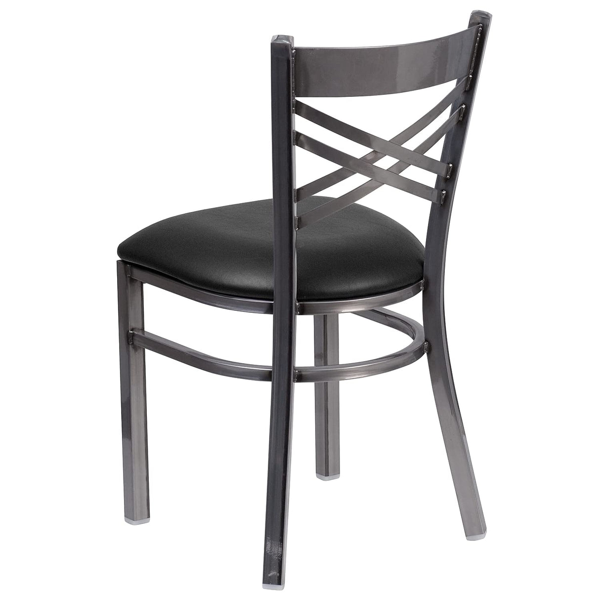 2 Pack HERCULES Series Clear Coated ''X'' Back Metal Restaurant Chair - Black Vinyl Seat