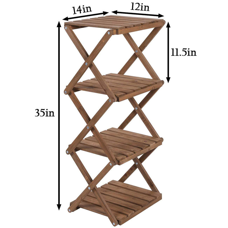4-Tier Foldable Flower Rack Plant Stand Wood Shelf Multipurpose Utility Storage Rack