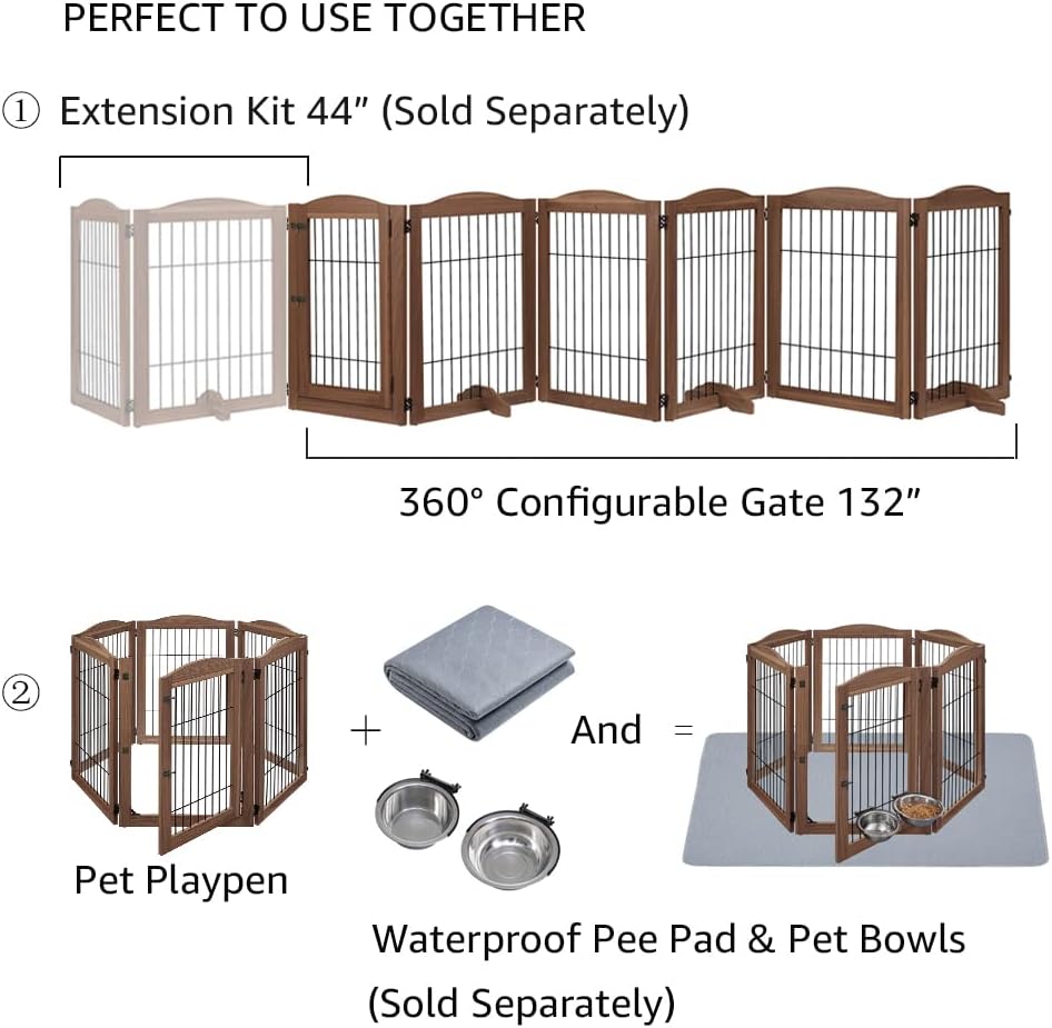 Extra Wide Dog Gate and Pet Playpen, Free Standing Tall Dog Fence