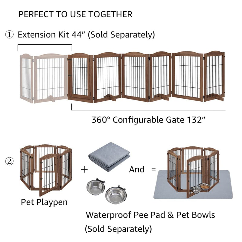 Extra Wide Dog Gate and Pet Playpen, Free Standing Tall Dog Fence with Walk Through Door
