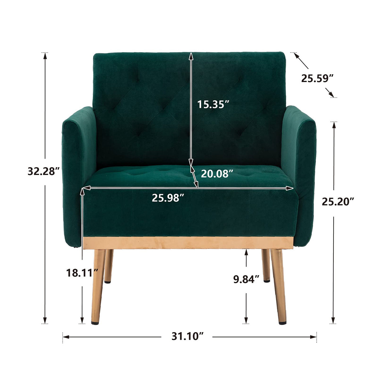 Modern Velvet Accent Chair, Living Room, Bedroom Leisure Single Sofa Chair