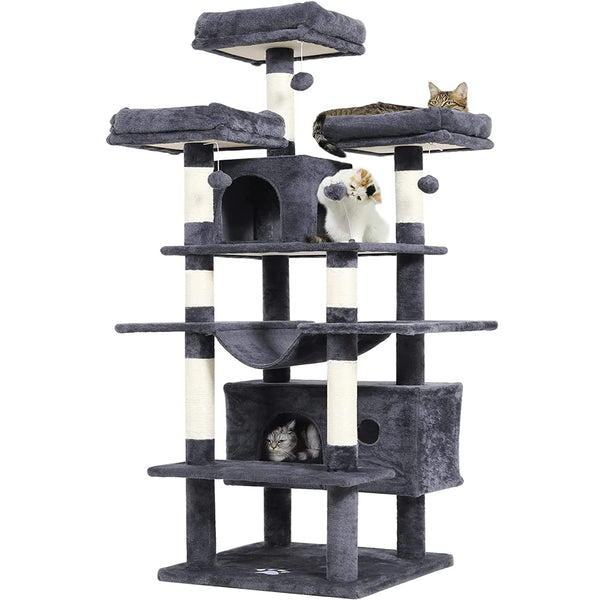 67" Large Cat Tree, Multi-Level Cat Tower with 3 Top Perches, 2 High Plush Condos