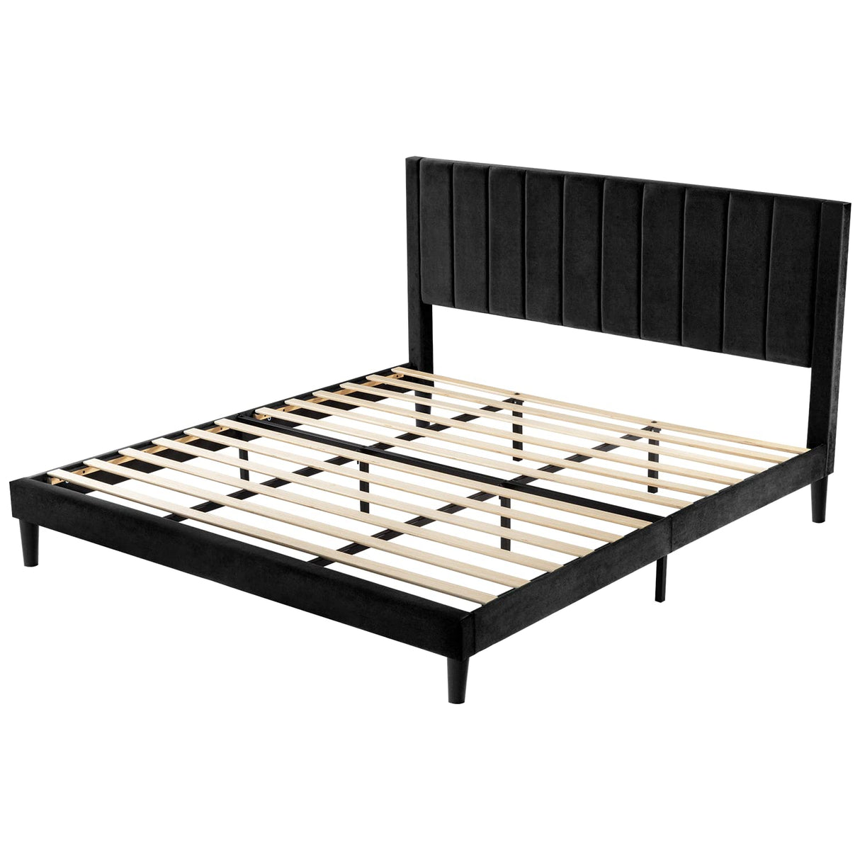 King Bed Frame/Velvet Upholstered Bed Frame with Vertical Channel