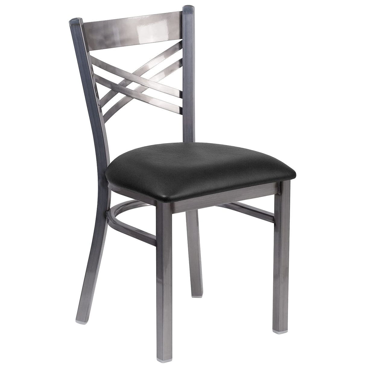 2 Pack HERCULES Series Clear Coated ''X'' Back Metal Restaurant Chair - Black Vinyl Seat