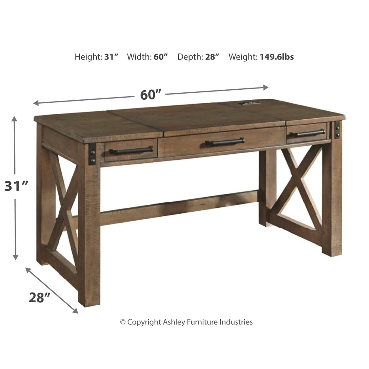 Aldwin Rustic Farmhouse 60" Home Office Lift