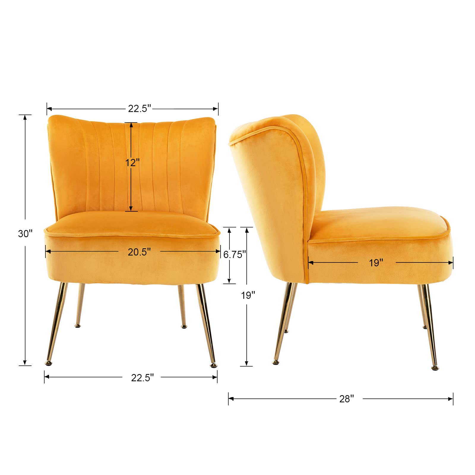 Velvet Accent Chair Set of 2 Comfy Living Room Chair Armless Slipper Chair