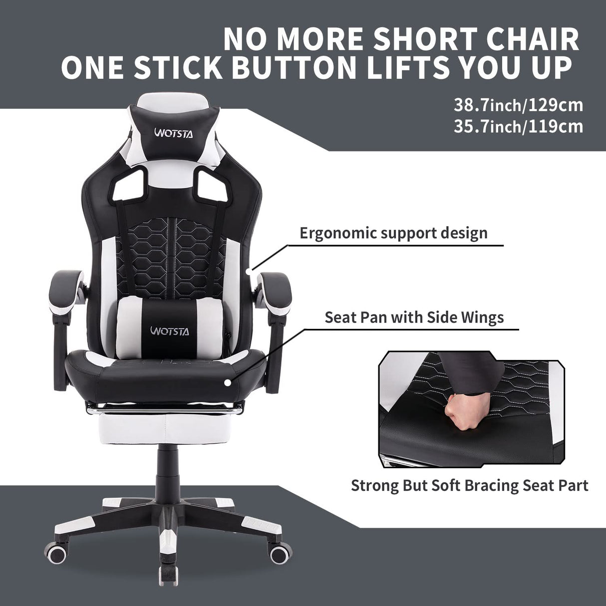 Ergonomic PC Gaming Chair with Footrest Comfortable Headrest