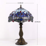 Tiffany Table Lamp Blue Stained Glass Dragonfly Style Bedside Desk