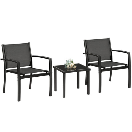 3 Pieces Patio Furniture Outdoor Bistro Set Textilene Fabric Chairs