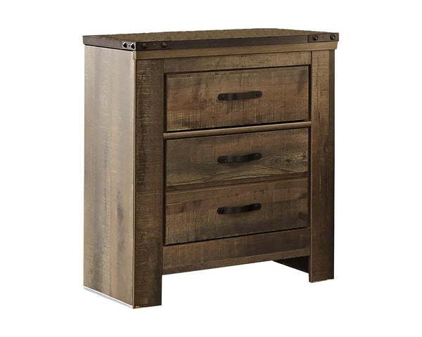 Trinell Rustic 2 Drawer Nightstand with USB Charging Stations, Warm Brown