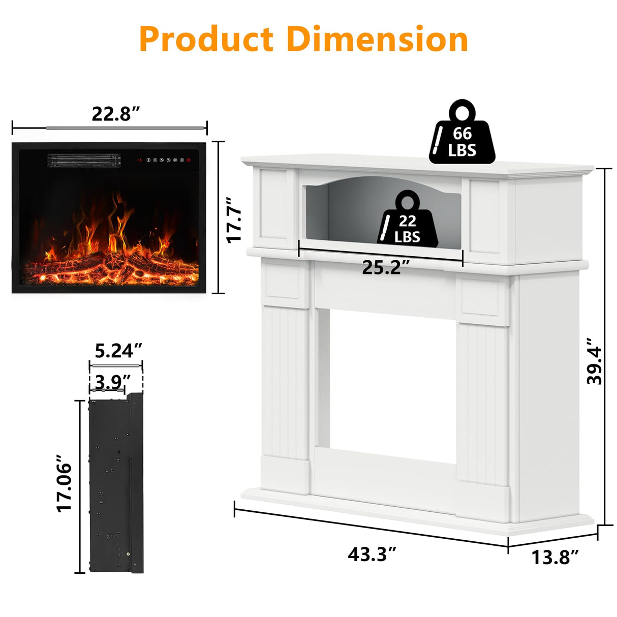 TV Stand with 23" Freestanding Electric Fireplace