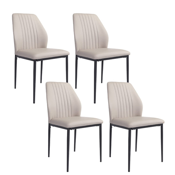 Beige Dining Chairs Set of 4, Upholstered Leather Mid-Century Modern Chair