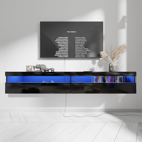 Floating TV Stand, Wall Mounted TV Shelf with Led Lights & Power Outlet