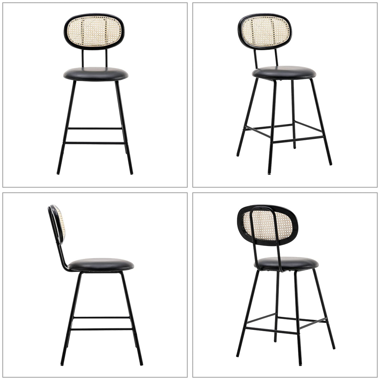 Counter Stools Rattan Back Dining Chair, Indoor Faux Leather Bar Stools Set of 2