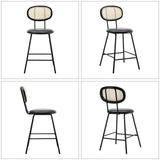 Counter Stools Rattan Back Dining Chair, Indoor Faux Leather Bar Stools Set of 2