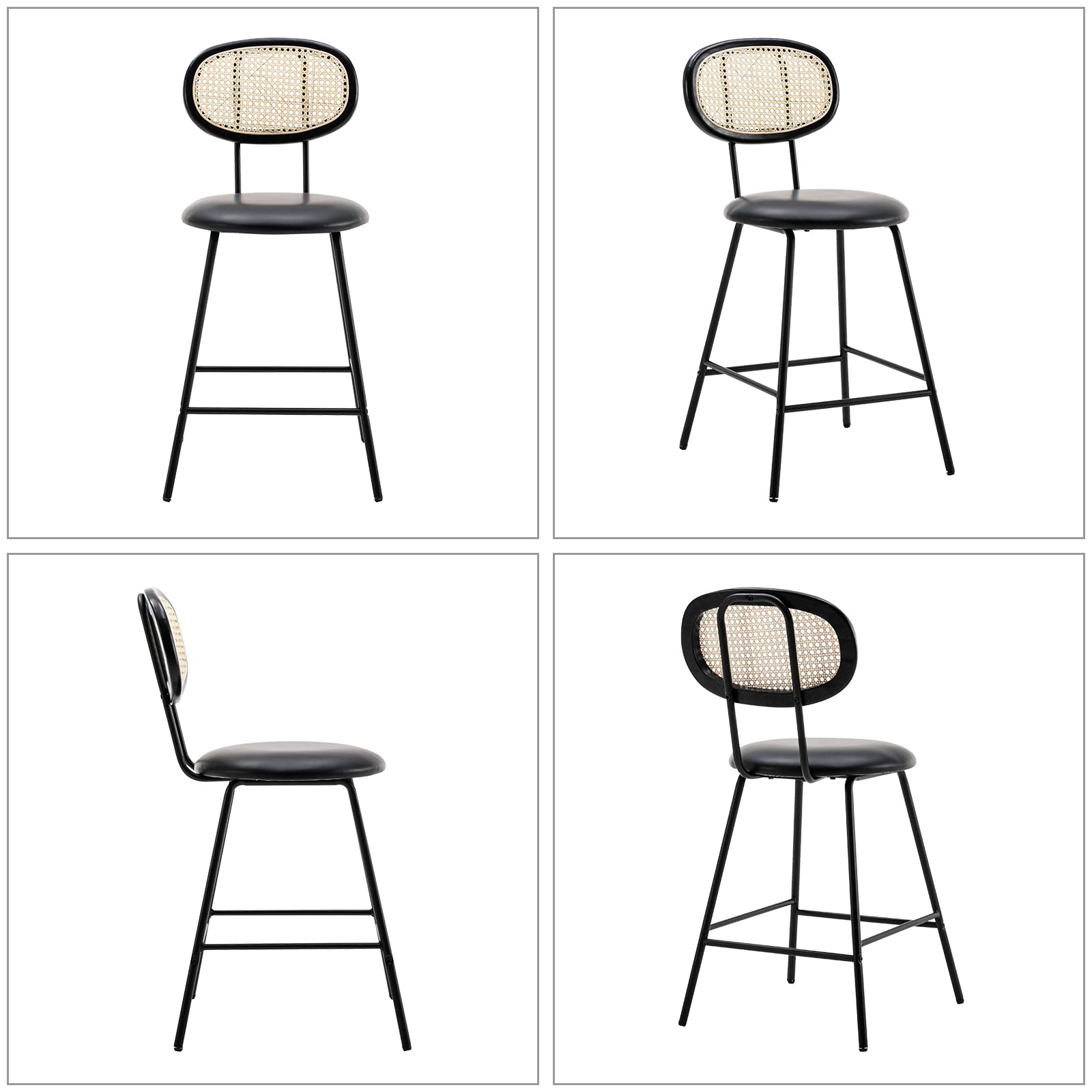 Counter Stools Rattan Back Dining Chair, Indoor Faux Leather Bar Stools Set of 2