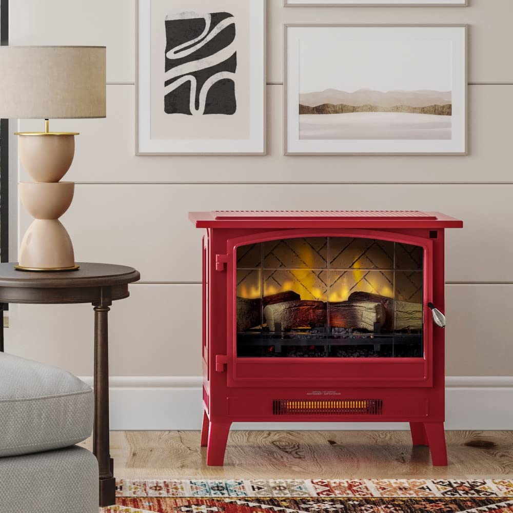 Infrared Freestanding Electric Fireplace Stove Heater in Deep Red