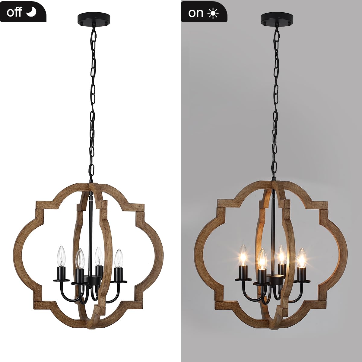 21.65'' Farmhouse Wood Chandelier, Rustic Orb Chandelier for Dining Room