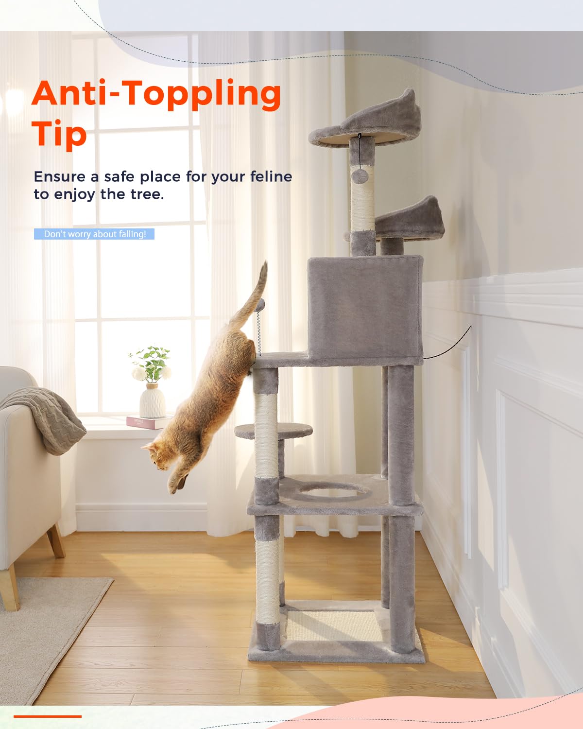63 Multi Level Cat Tree Cat Tower for Indoor Cats with Sisal