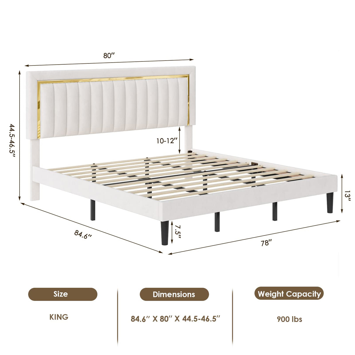  King Size Bed Frame with Adjustable Tufted Headboard, Velvet Upholstered Platform Bed