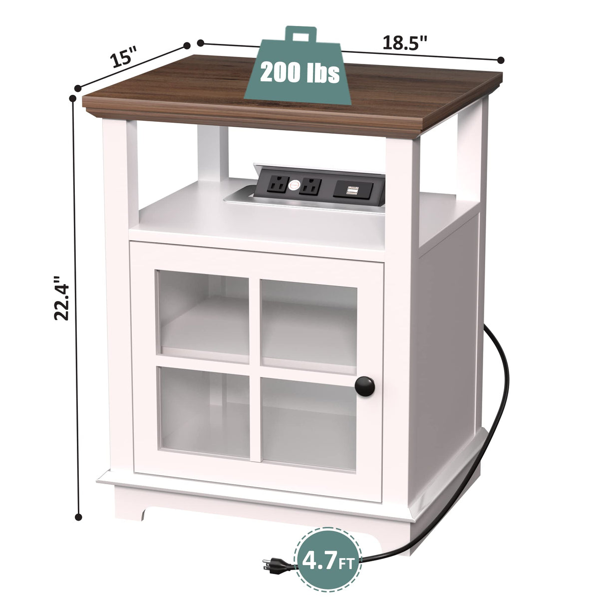 Side Table with Storage, Sofa End Table with Wireless Charging Station