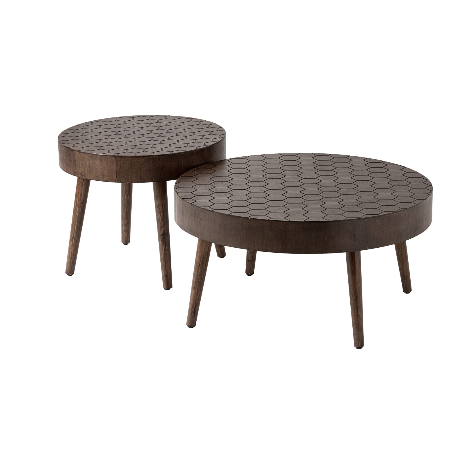 Round Coffee Table Set w Honeycomb Pattern Tabletop