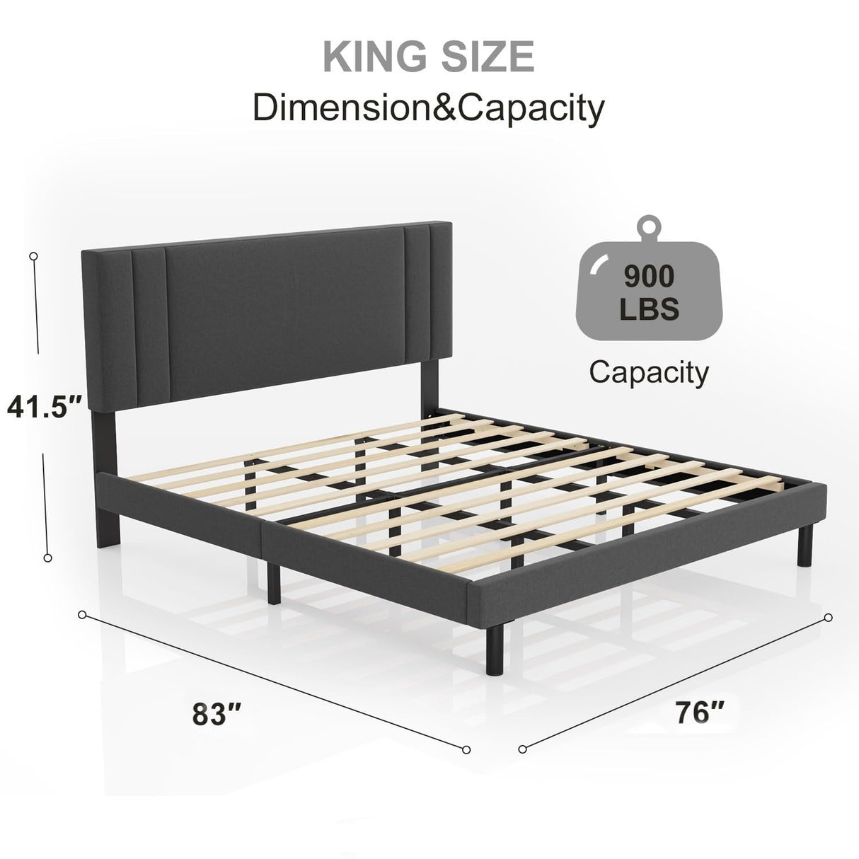 King Bed Frame with Headboard, Upholstered Platform Bed Frame