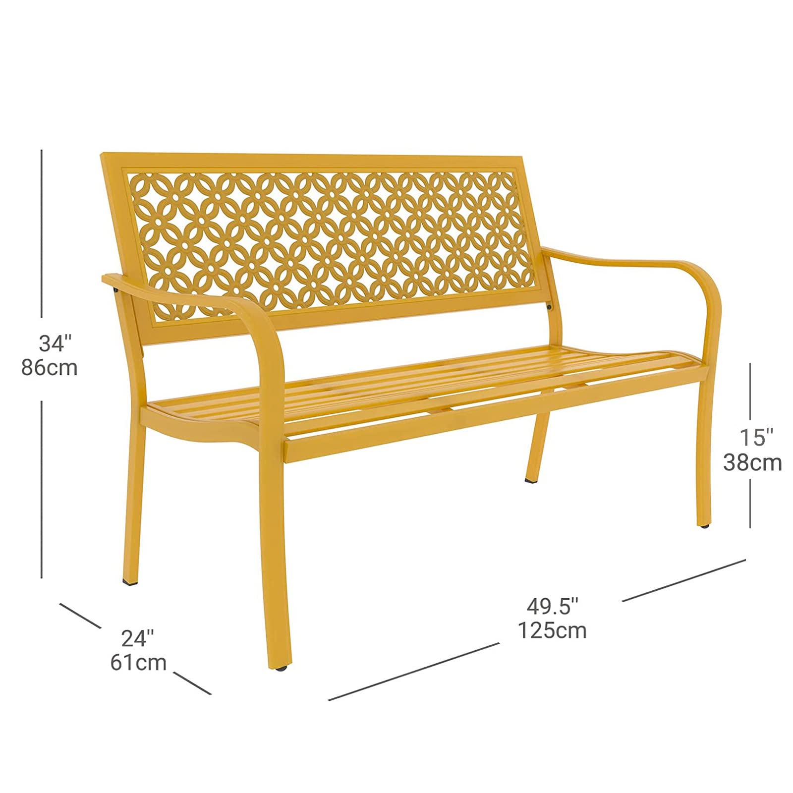 Outdoor Bench Garden Bench with Armrests Steel Bench for Outdoors