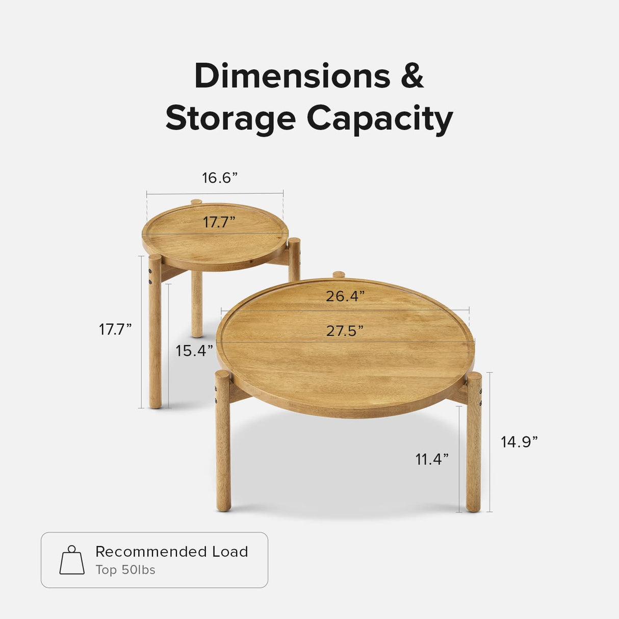 Dylan Coffee Table, Small Round Coffee Table Set, 2 Piece Solid Wood