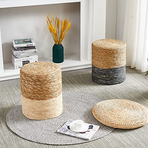 Ottoman Poof, Natural Seagrass Poufs, Hand Weave Round Footstool