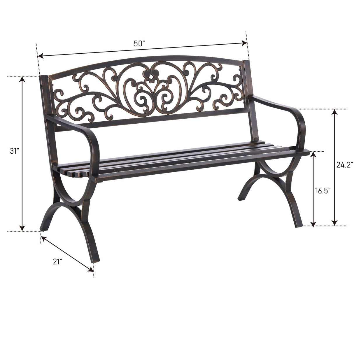 50 Inches Outdoor Garden Bench,Cast Iron Metal Bench with Floral Pattern