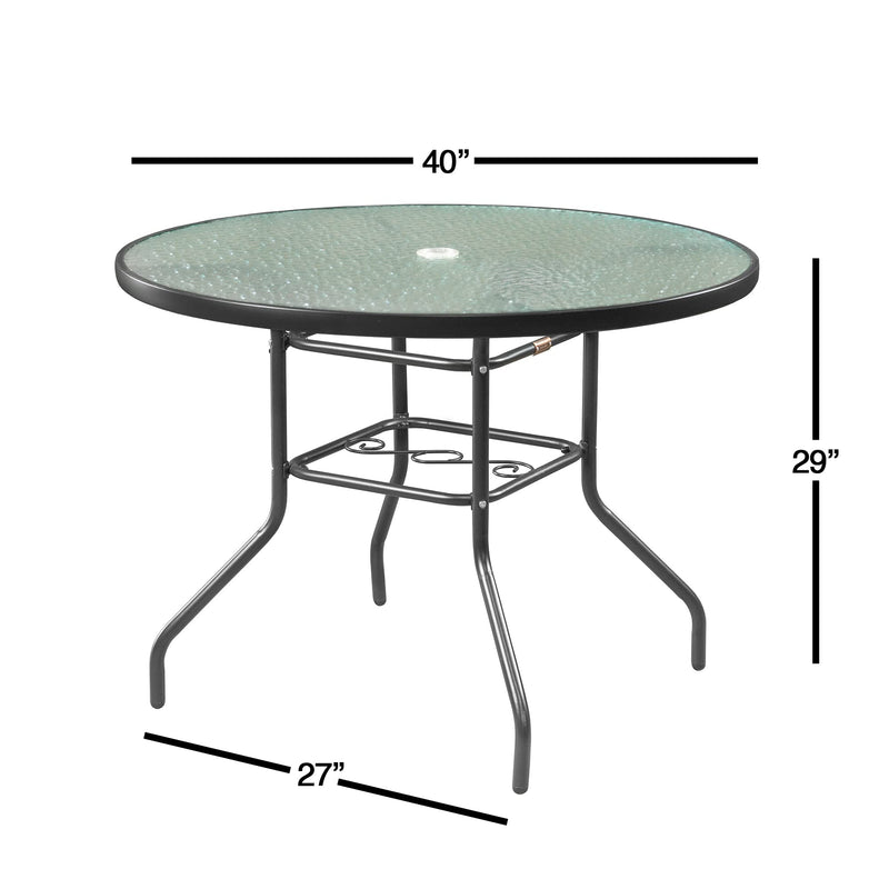 Outdoor Steel Dining Table Patio Furniture, Round Waterwave Glass Top
